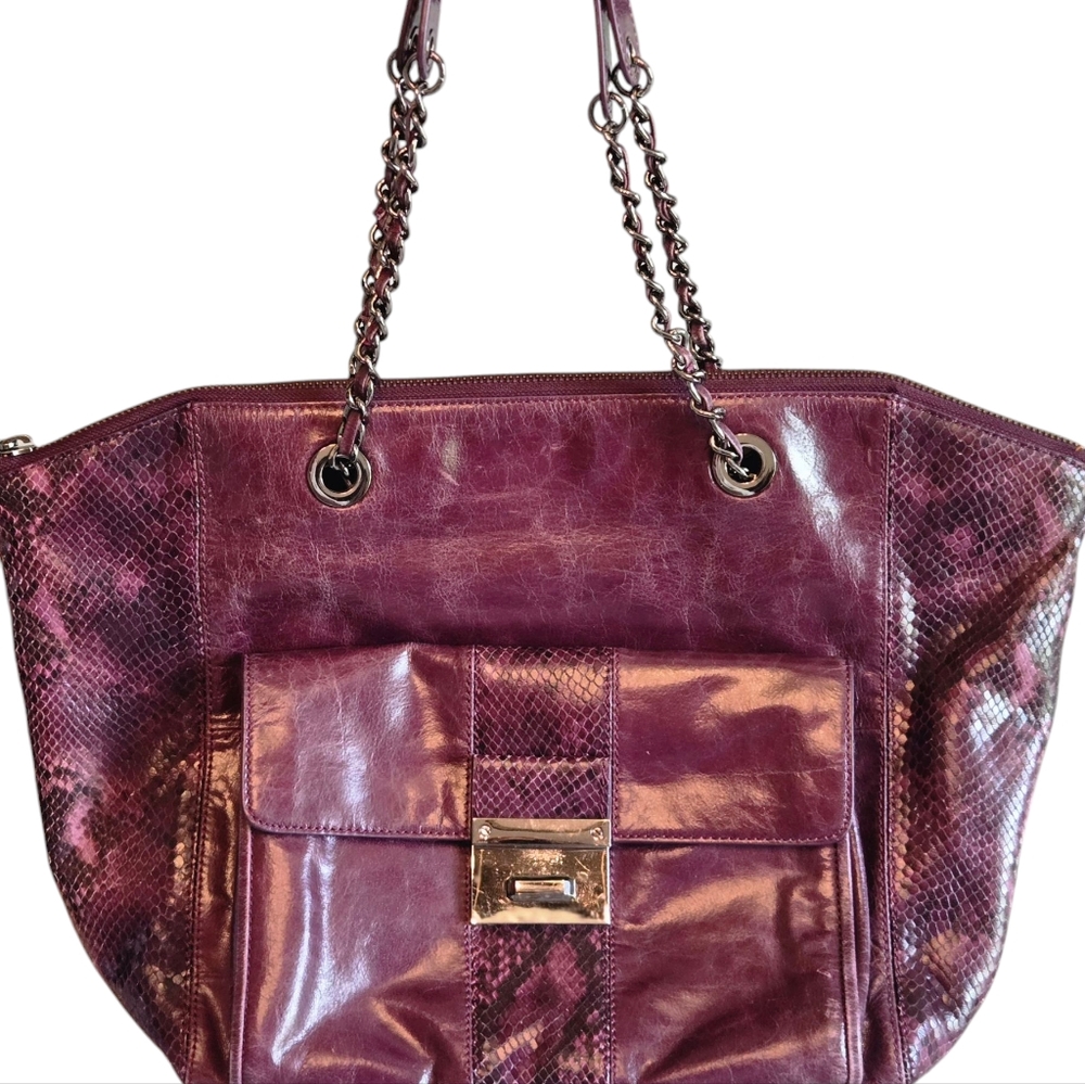 Badgley Mischka Purple Leather Faux Snakeskin Handbag